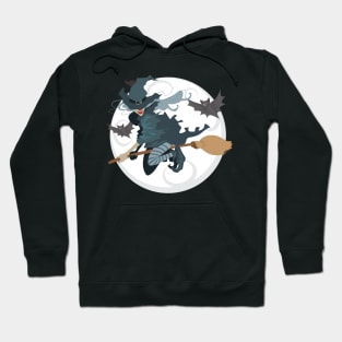 Halloween Witch Flying With Bats Hoodie